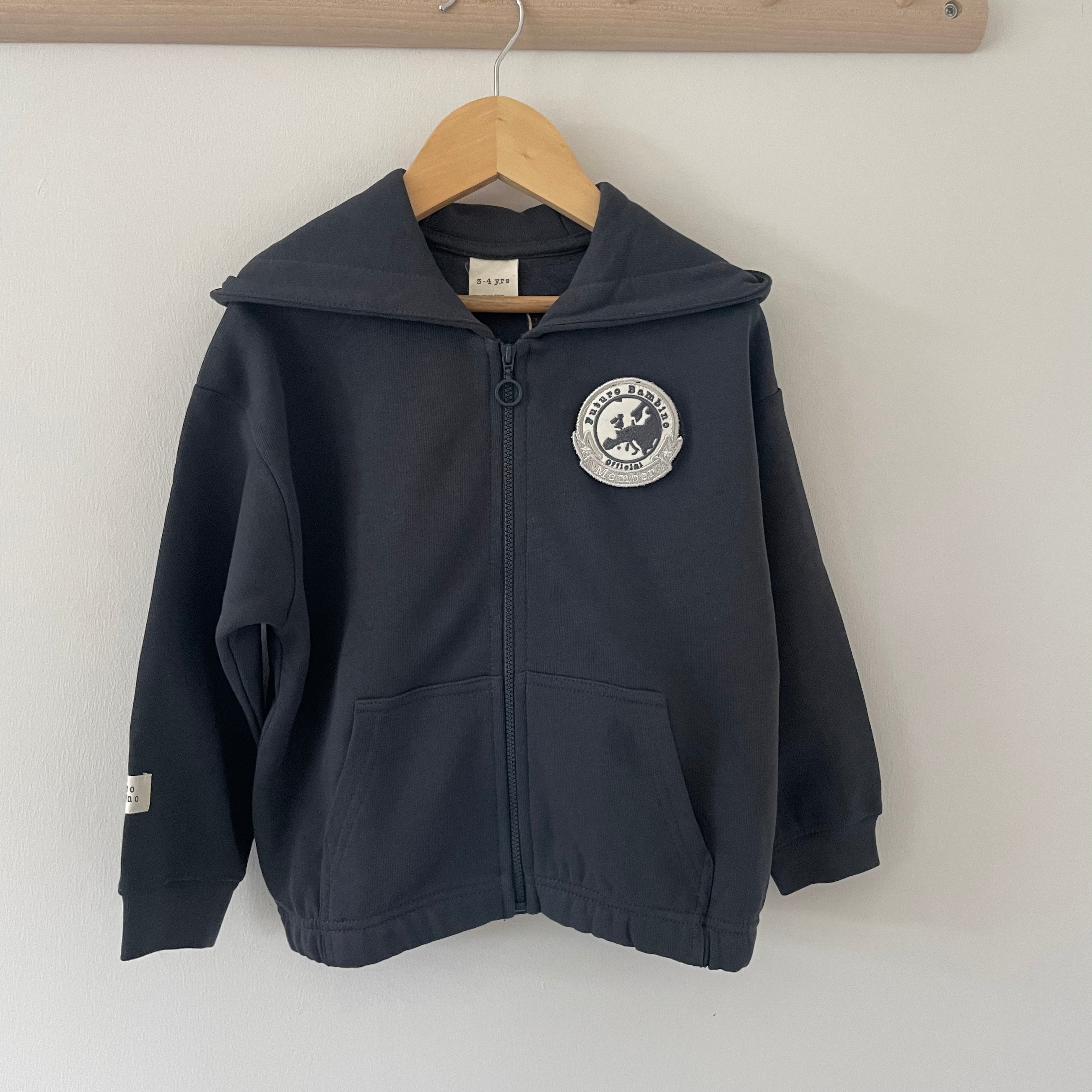 Organic Cotton Zip Up Patch Hoodie Charcoal