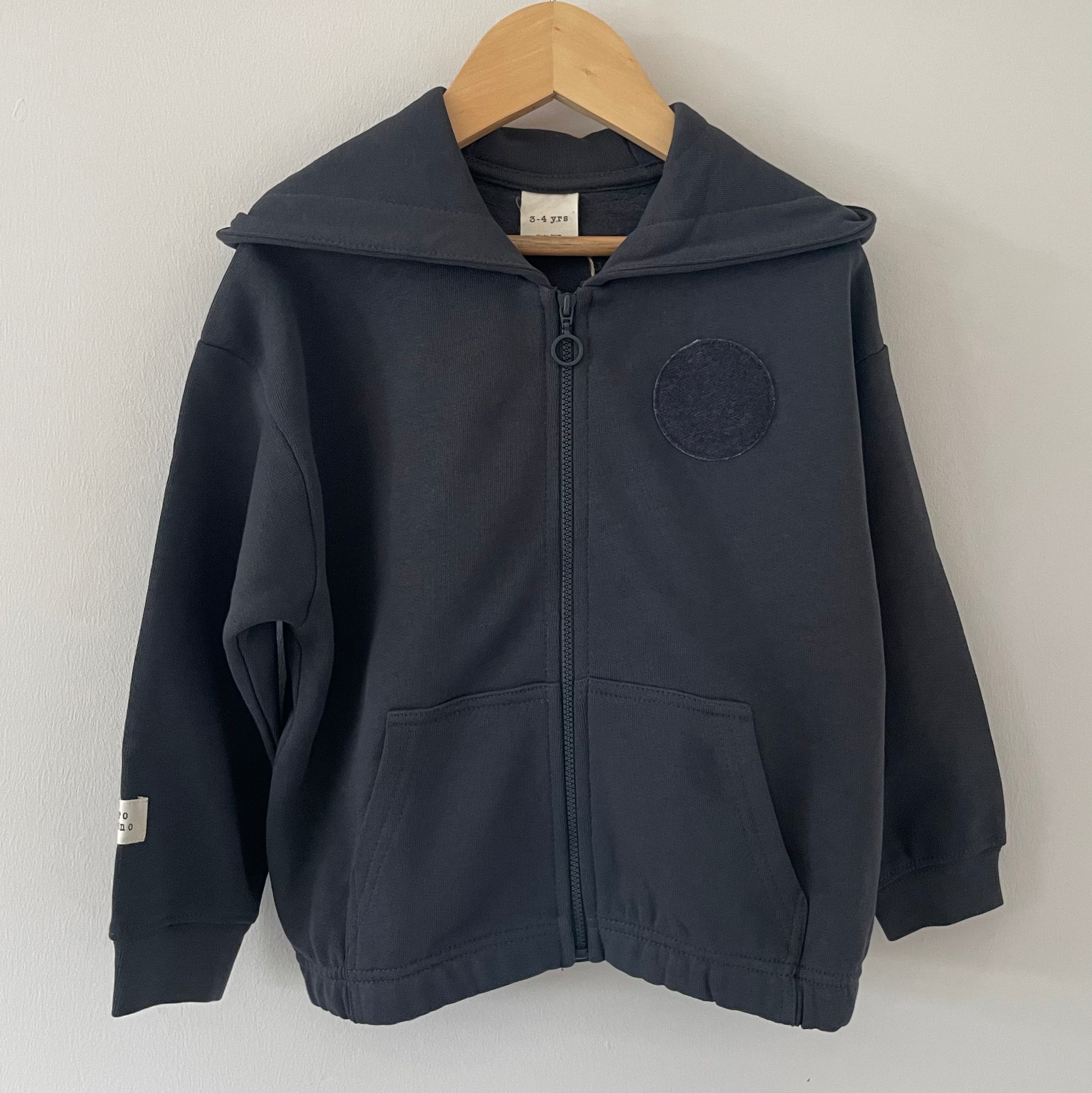 Organic Cotton Zip Up Patch Hoodie Charcoal
