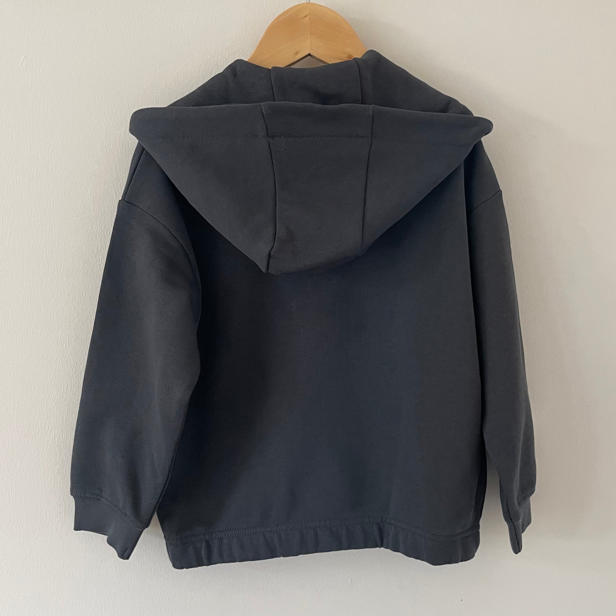 Organic Cotton Zip Up Patch Hoodie Charcoal