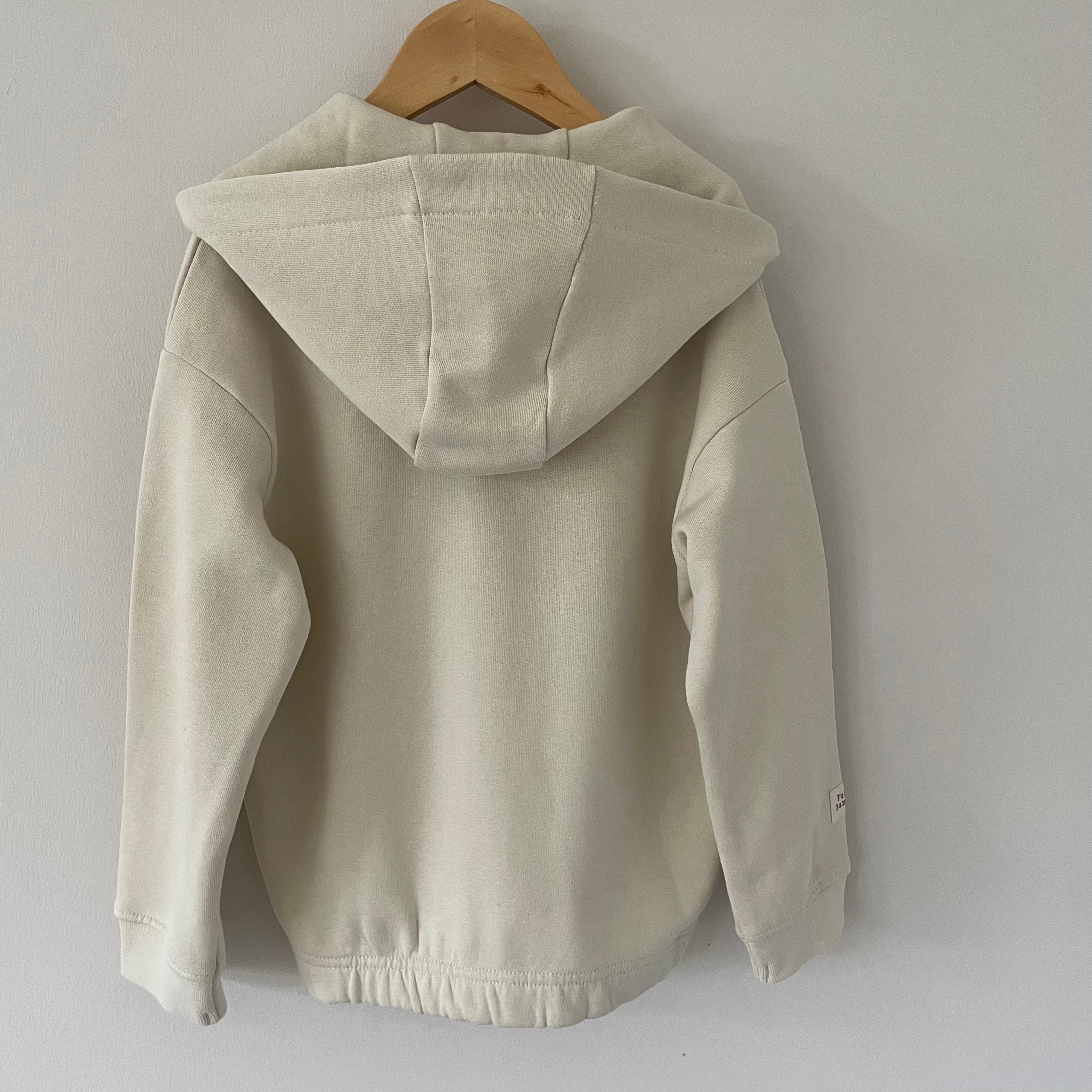Organic Cotton Zip Up Patch Hoodie Ecru