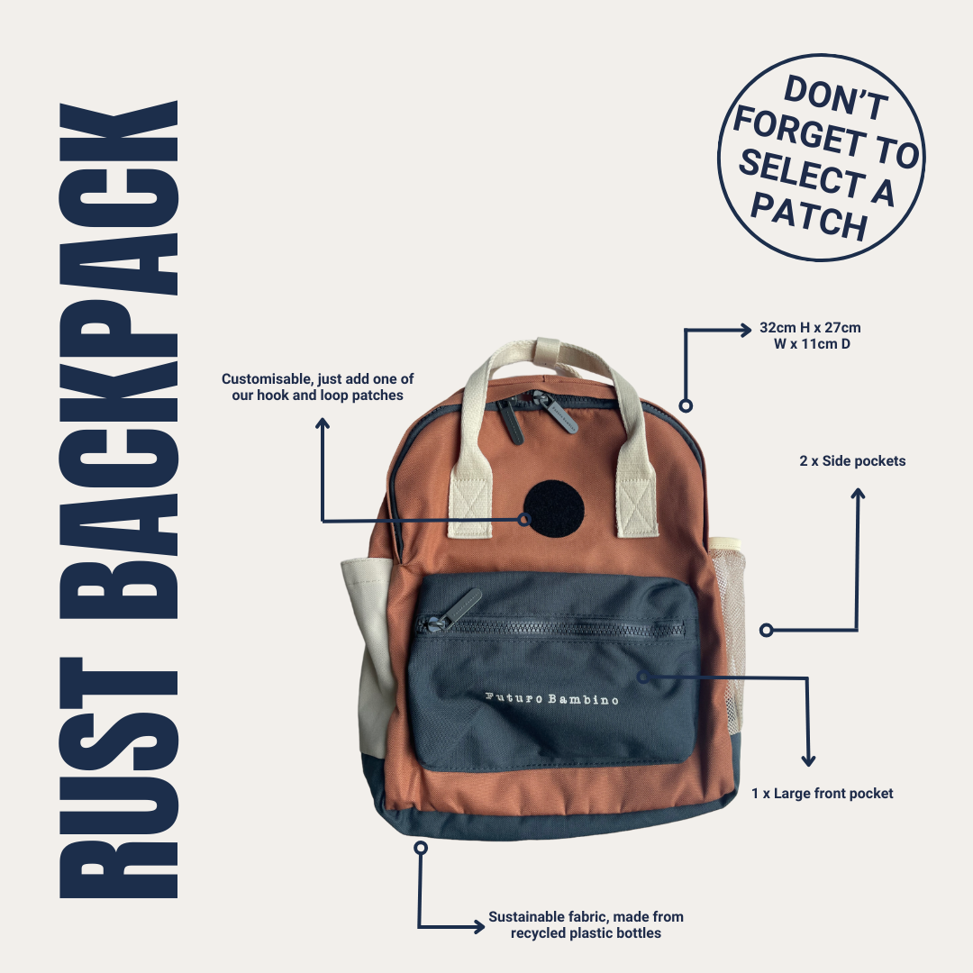 Kids Customisable Sustainable Backpack. Rust