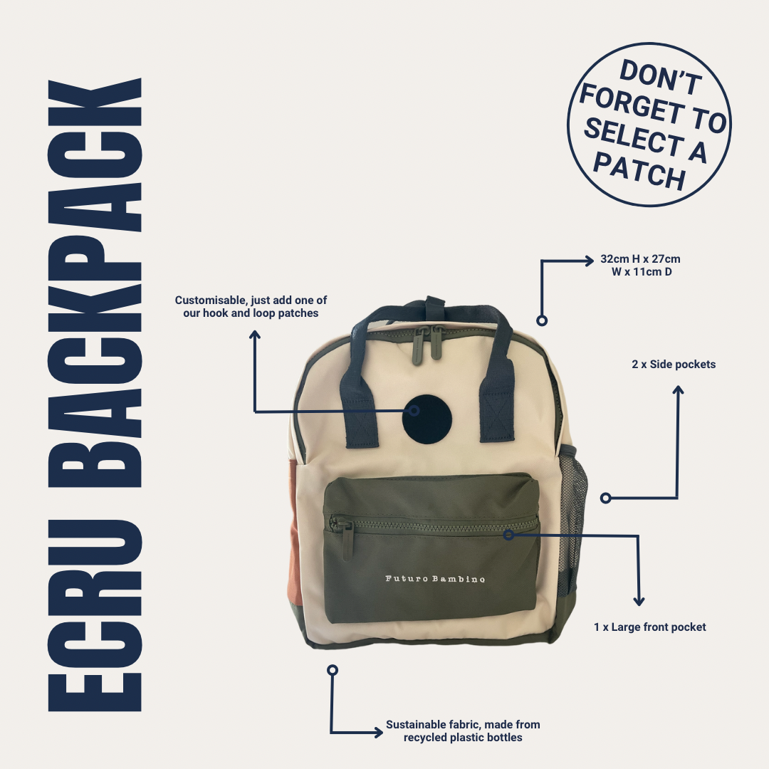 Kids Customisable Sustainable Backpack. Ecru