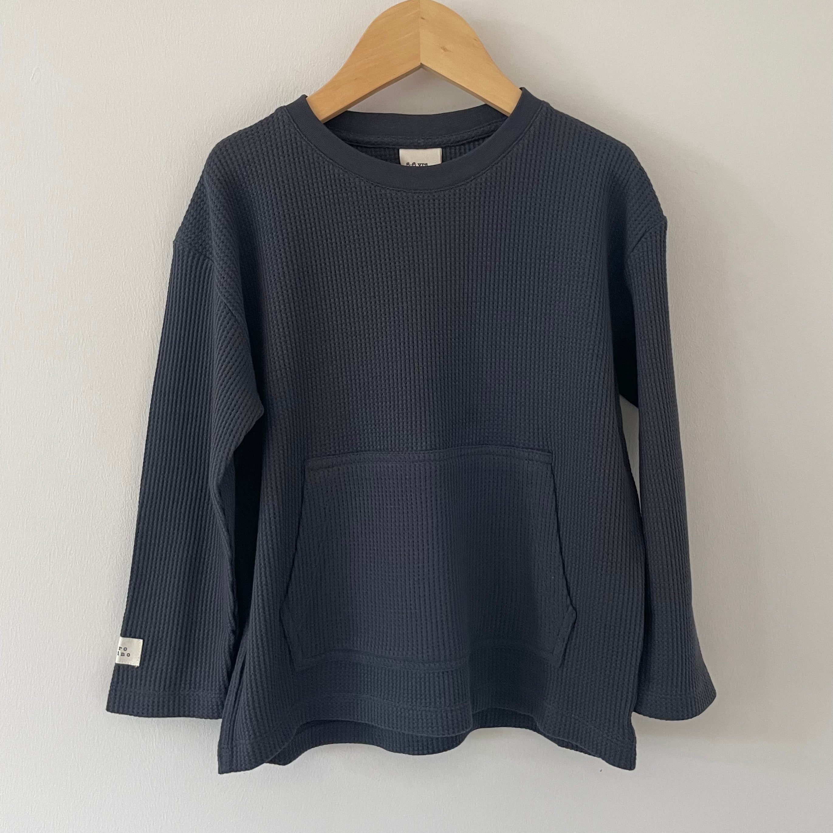 Long Sleeve Waffle Top Charcoal